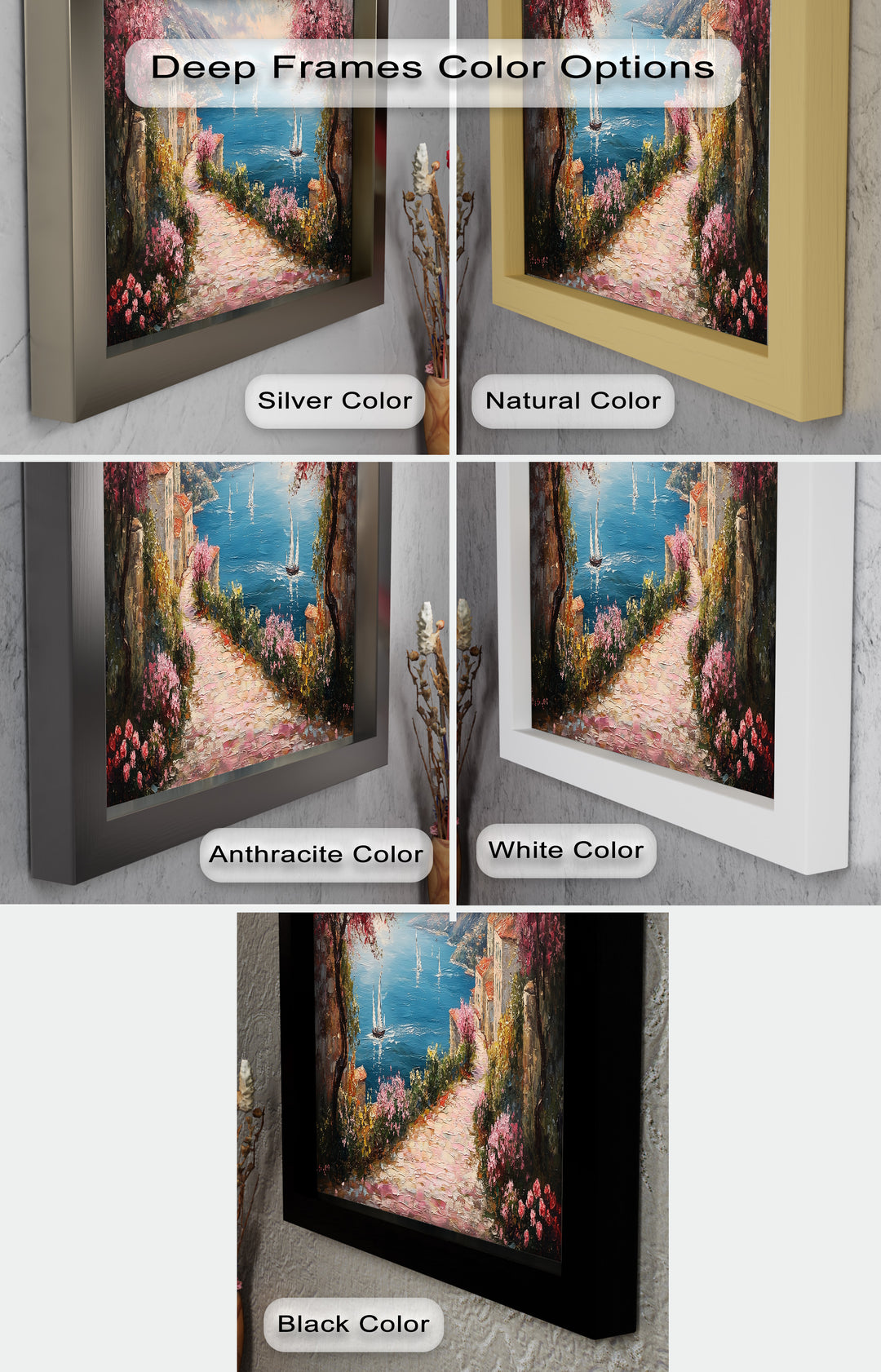Incredible Sea Street & Spring Blossoms – Coastal Charm Oil Painting
