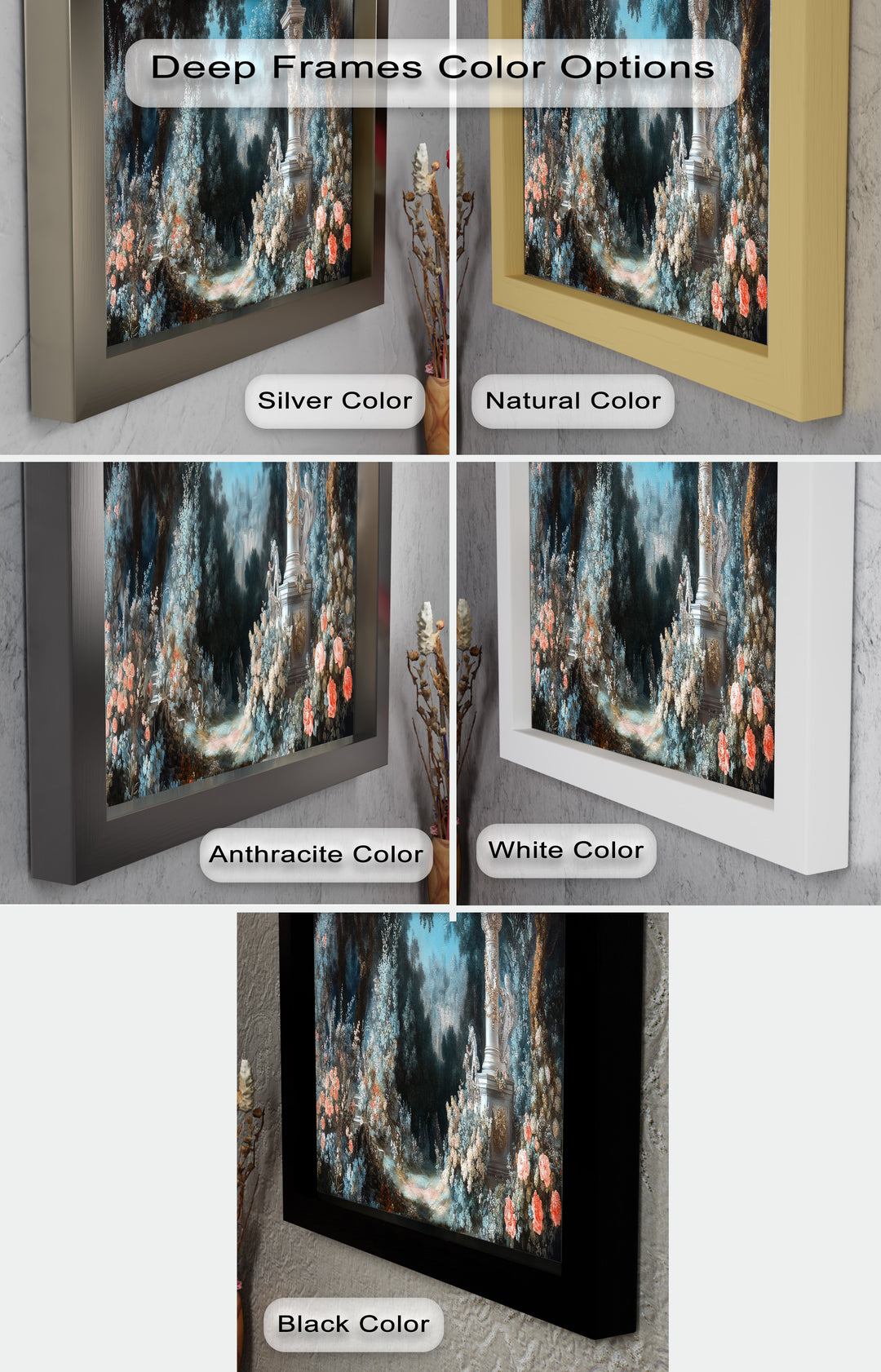 Moonlit Garden with Classical Column – Romantic Rococo Oil Painting
