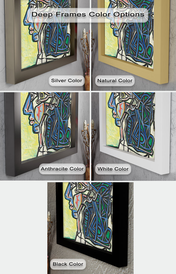 Angular Gaze – Geometric Portrait with Blue and Green Lines Picasso Oil Painting
