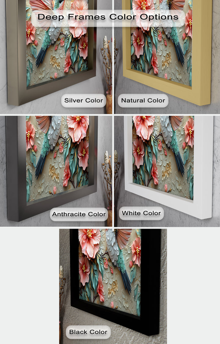 Spring Hummingbird with Pink Flowers – Framed Oil Painting