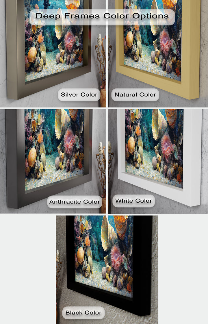 Diver Exploring Coral Reefs with Giant Shells - Animal Oil Painting