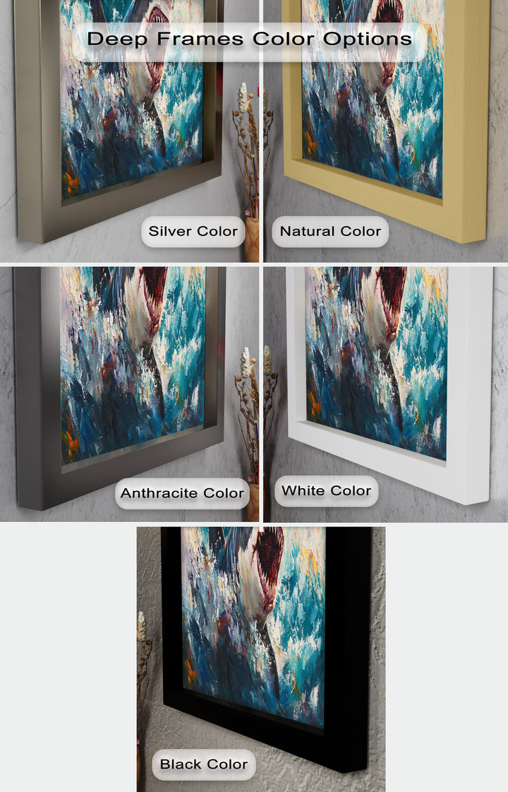 Ferocious Shark Emerging from Turbulent Waters – Animal Oil Painting