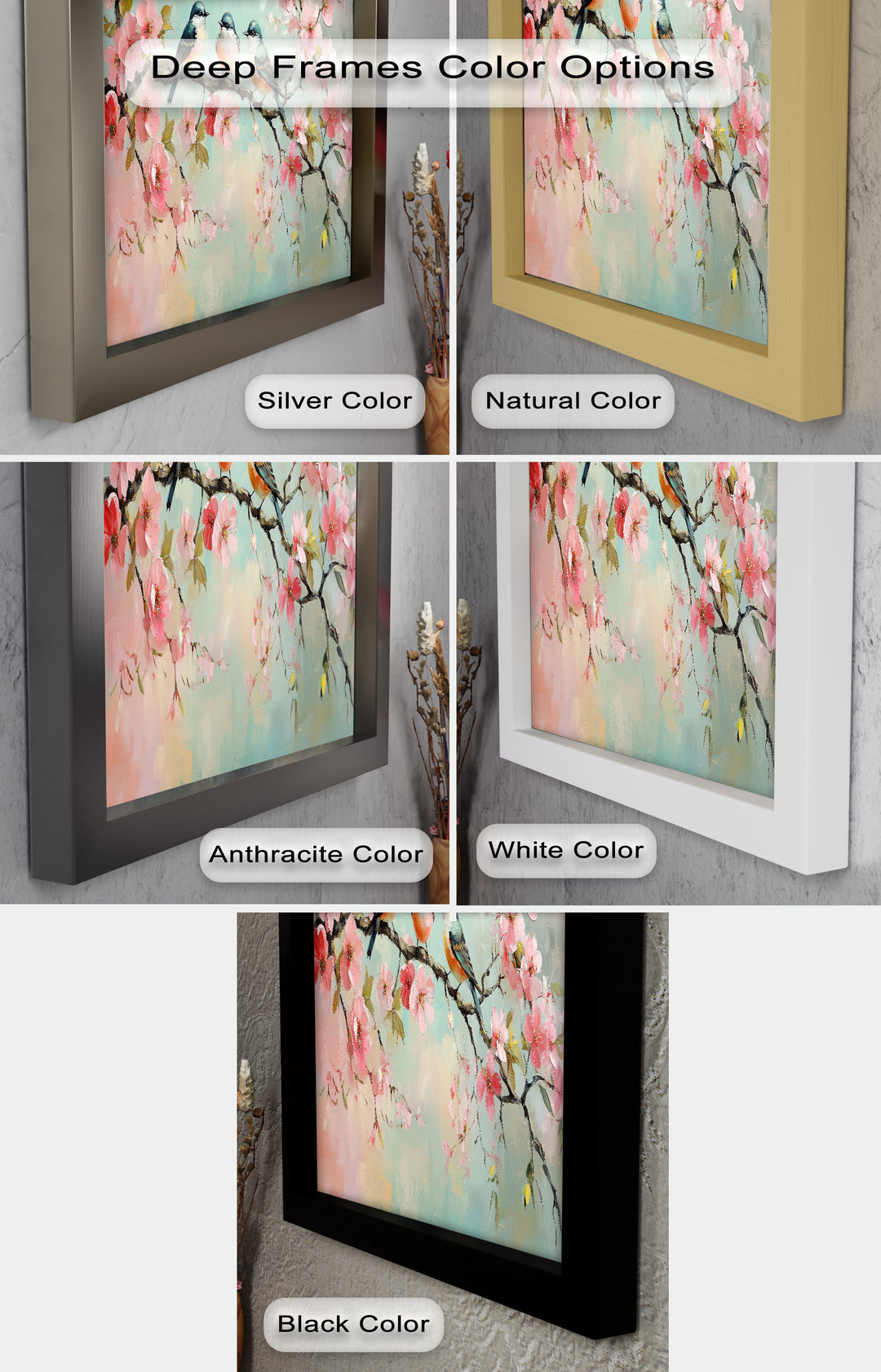 Three Birds Among Blossoms – Animal Oil Painting
