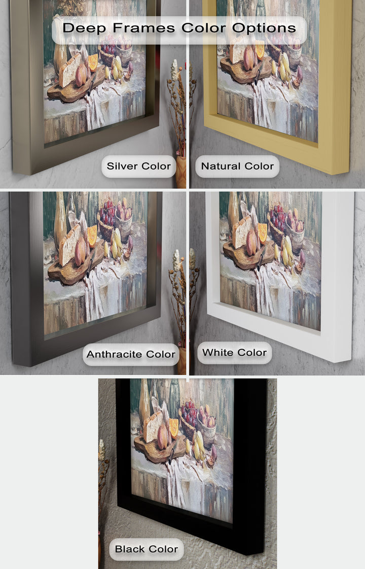 Rustic Fruit & Bread Still Life – Framed Oil Painting