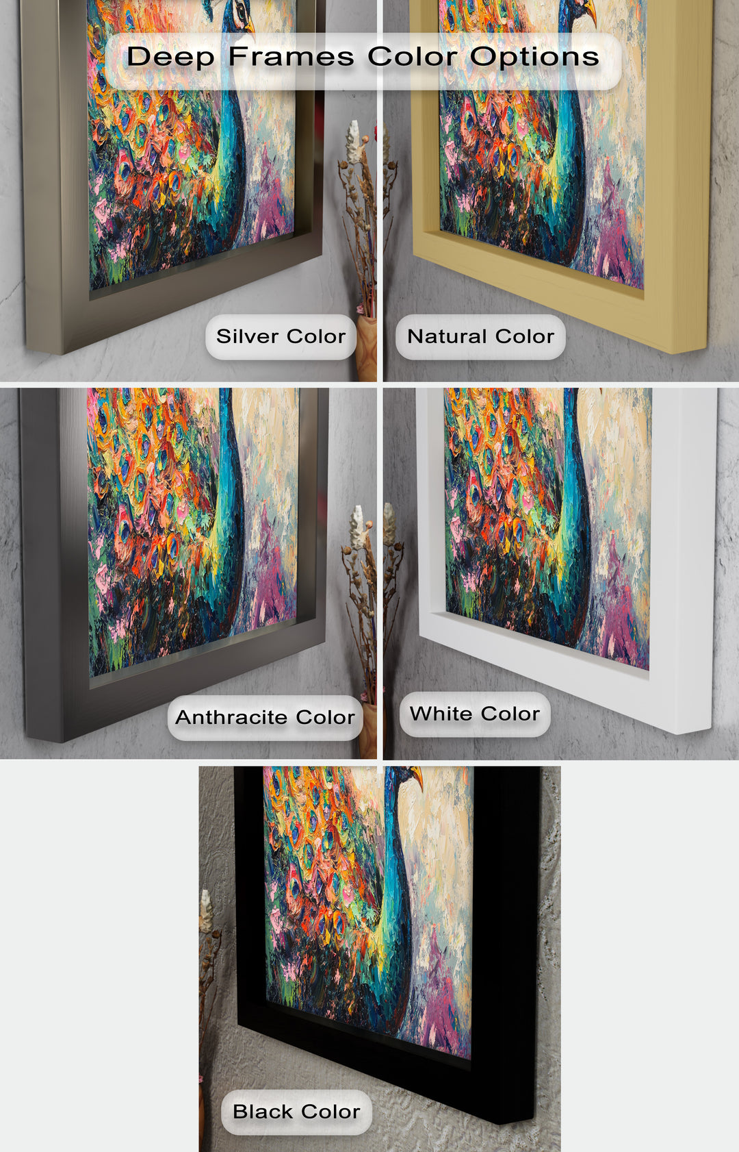 Peacock in Blooming Hues - Animal Oil Painting