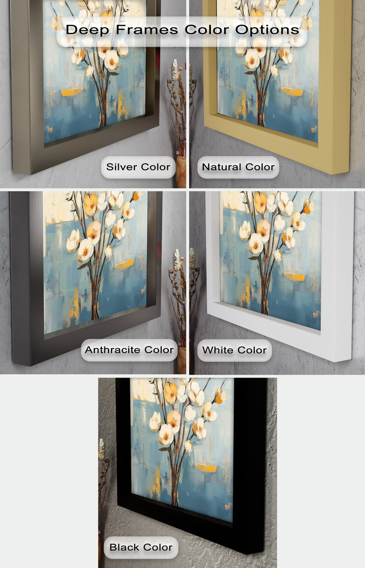 Golden Magnolia – White and Amber Blossoms Flower Oil Painting