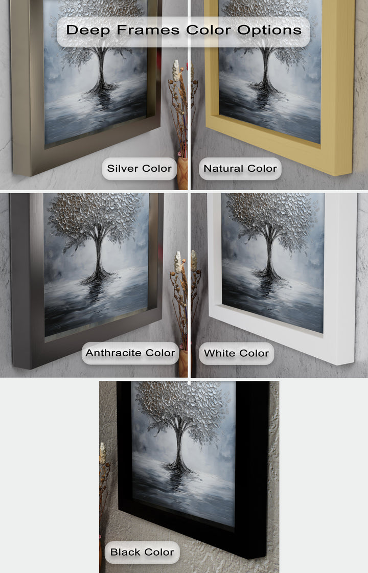 Silver Stillness – Tree in Monochrome Abstract Oil Painting