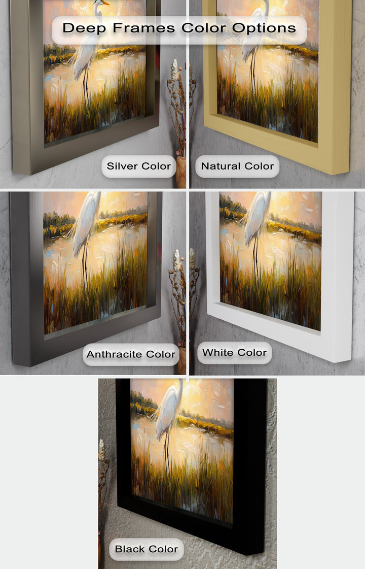 White Egret at Sunset – Animal Oil Painting