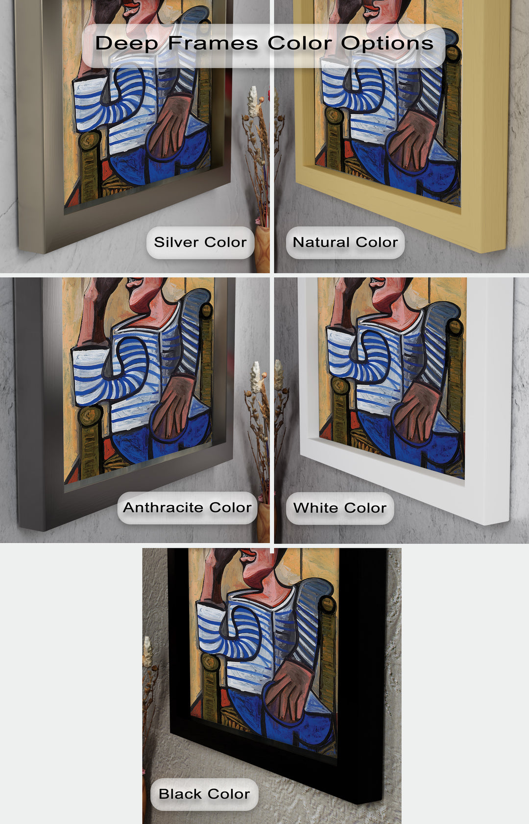 Melancholy in Stripes – Seated Man with Blue Shirt Picasso Oil Painting