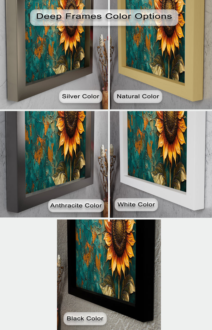 Sunflower on Textured Teal - Flower Oil Painting