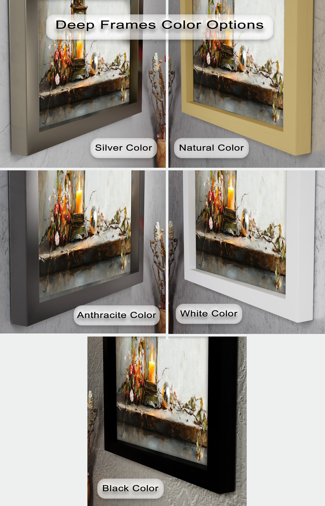 Bronze Candle Lantern Art – Winter Decor Oil Painting