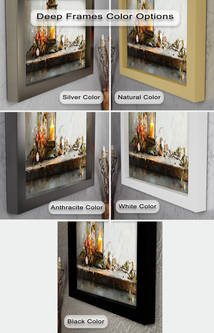 Bronze Candle Lantern Art – Winter Decor Oil Painting