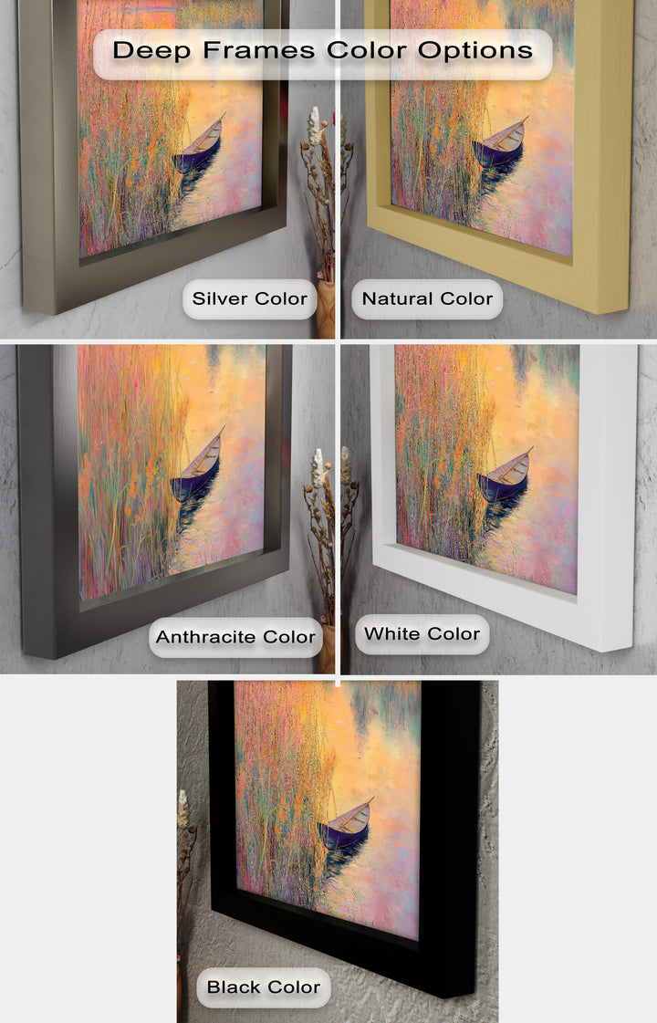 Golden Reeds and Sunset Rowboat – Impressionist Oil Painting