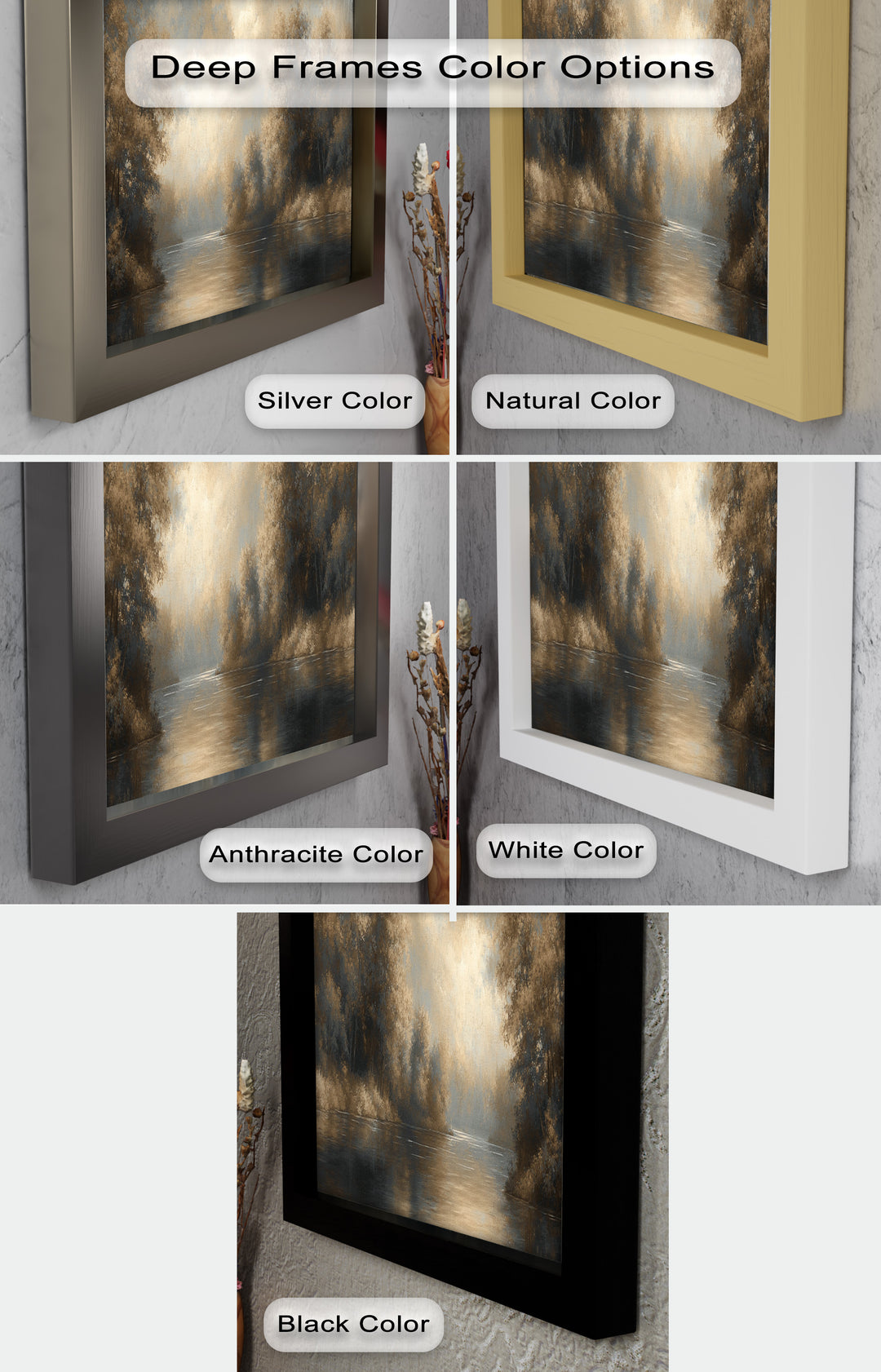Serene River Landscape Wall Art – Modern Oil Painting
