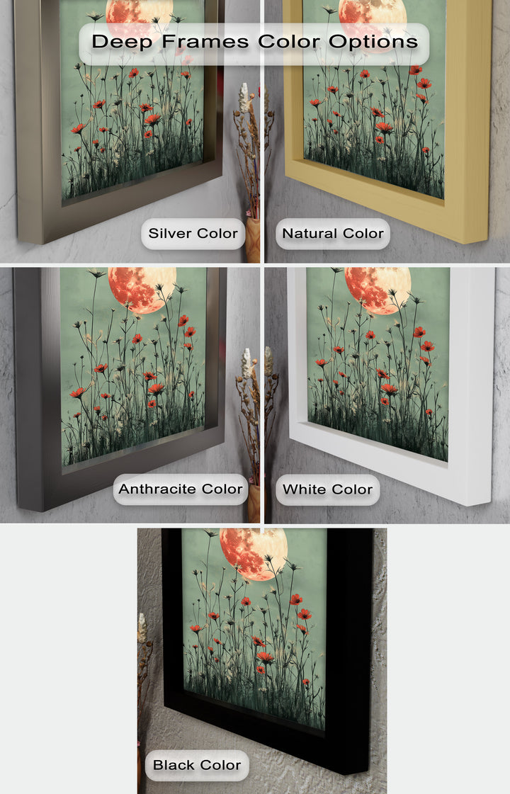 Celestial Wildflowers – Full Moon Over Red Meadow Blooms Oil Painting