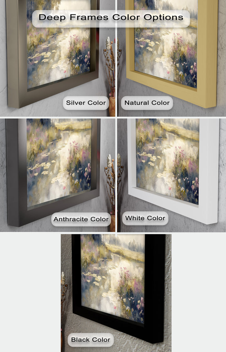 Soft Floral Riverside Wall Art – Romantic Nature Oil Painting
