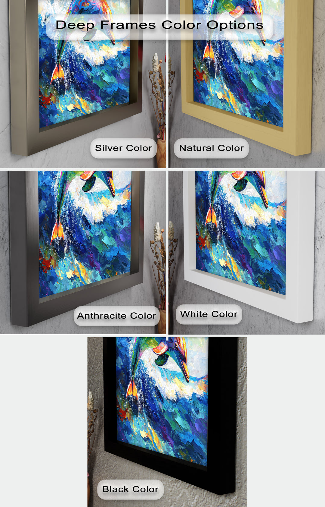 Dolphin Leaping Through Ocean Waves – Animal Oil Painting