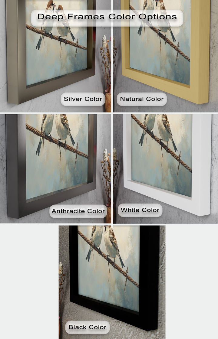 Two Sparrows on a Wire – Bird Oil Painting