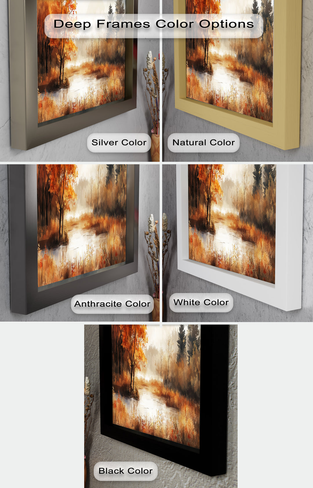 Autumn Forest Lake Wall Art – Fall Nature Oil Painting