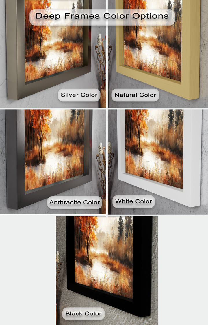 Autumn Forest Lake Wall Art – Fall Nature Oil Painting