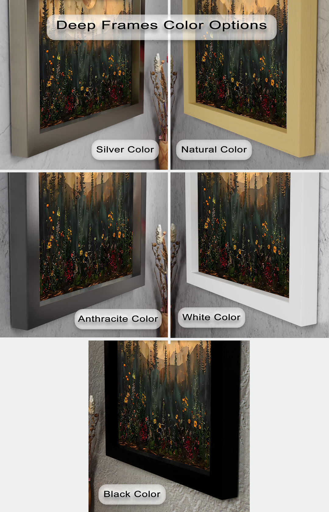 Moonlit Forest Flower Wall Art – Nature Landscape Oil Painting