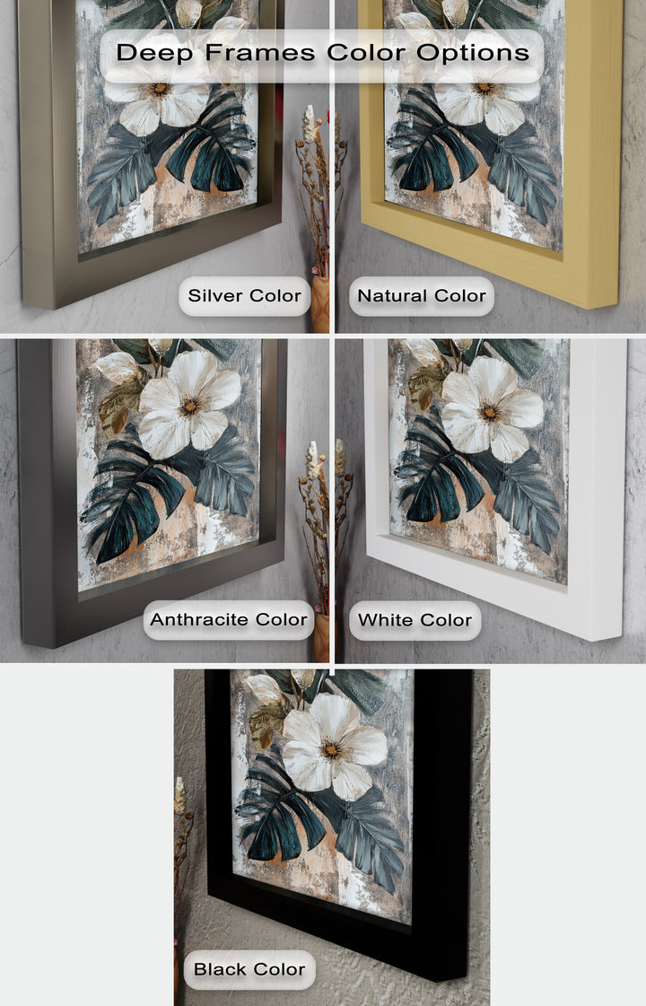White Bloom and Tropical Leaves - Flower Oil Painting