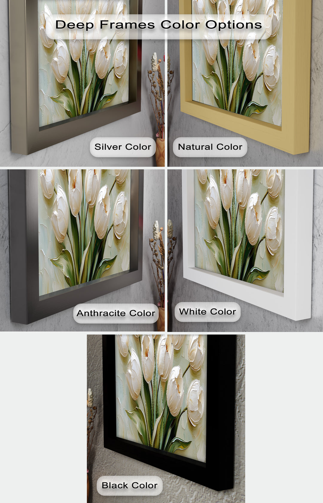 Whispers of Spring – Creamy White Tulip Bouquet Flower Oil Painting