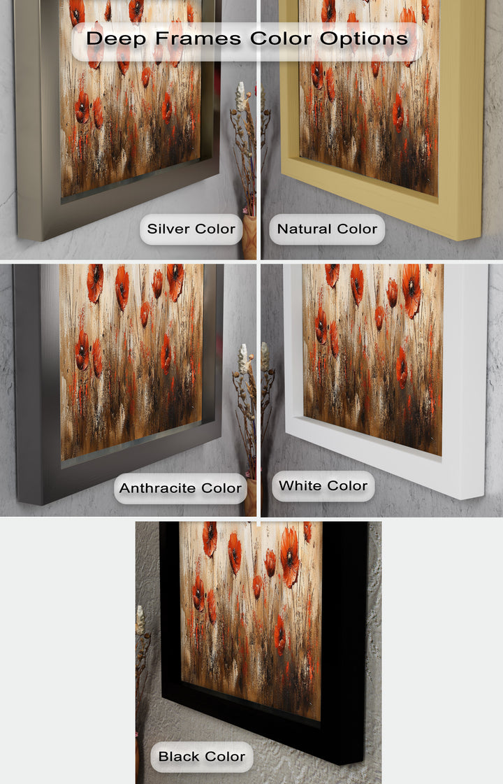 Fiery Meadow – Scarlet Poppies in Earth-Toned Field Flower Oil Painting