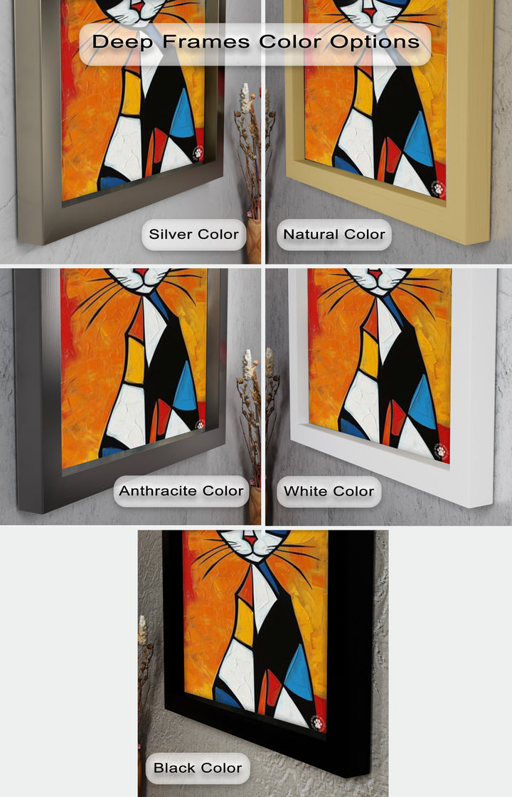 Geometrische Katze in kräftigen Farben – Picasso-Ölgemälde