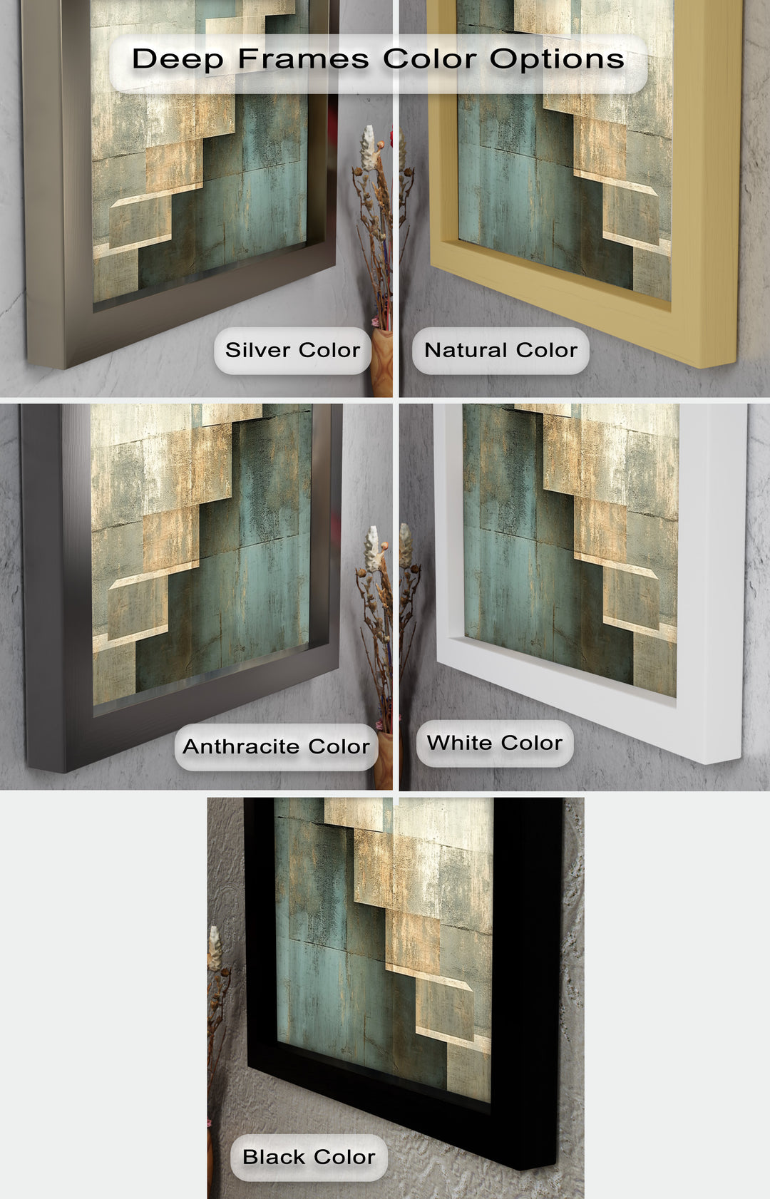 Geometrische Schritte Abstrakt – Blau &amp; Beige Modernes Ölgemälde