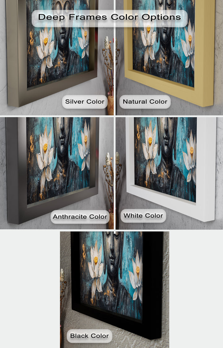 Teal Buddha with Lotus Flowers – Religious Oil Painting