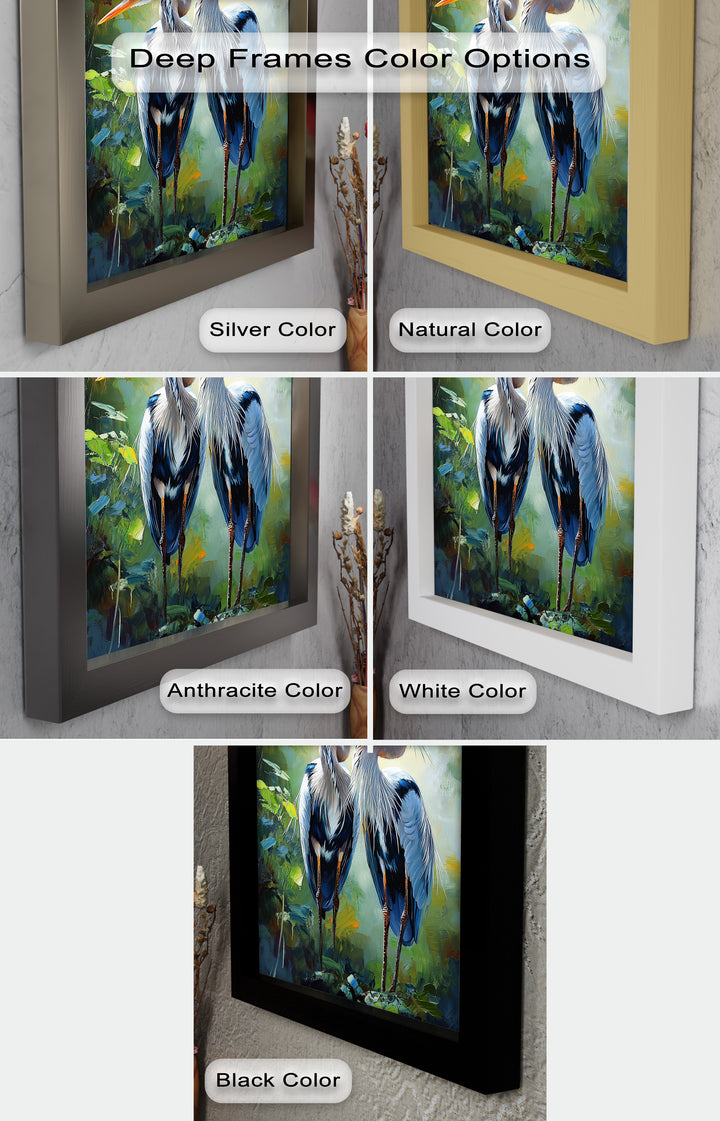 Pair of Herons in Forest Light – Animal Oil Painting