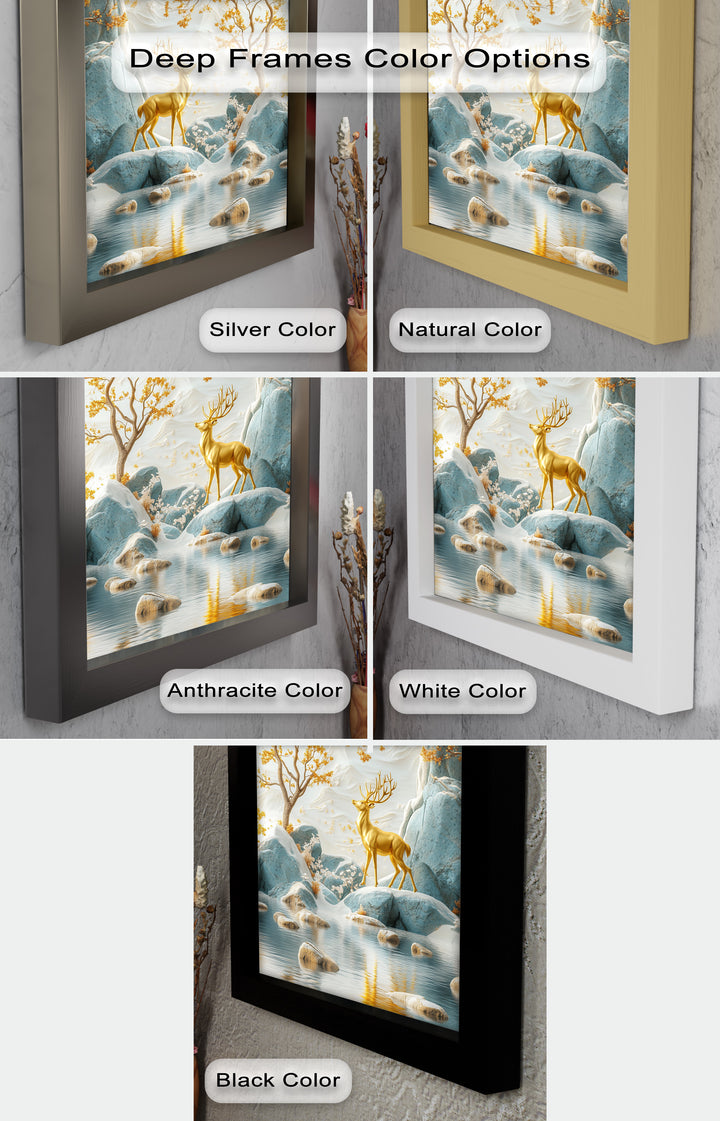 Golden Deer in Snowy Mountain - Animal Oil Painting