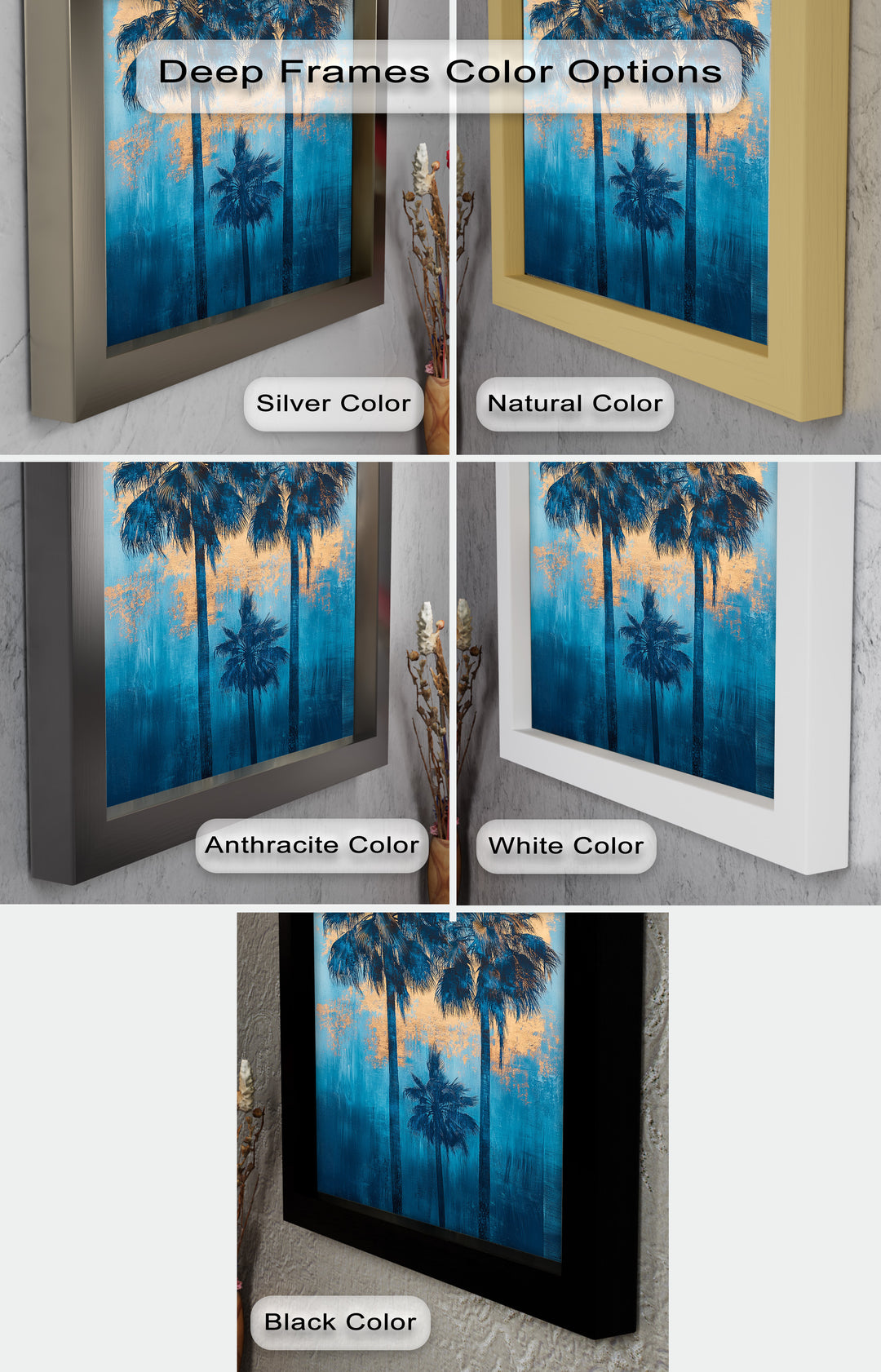 Blue Sunset Palms – Tropical Oil Painting