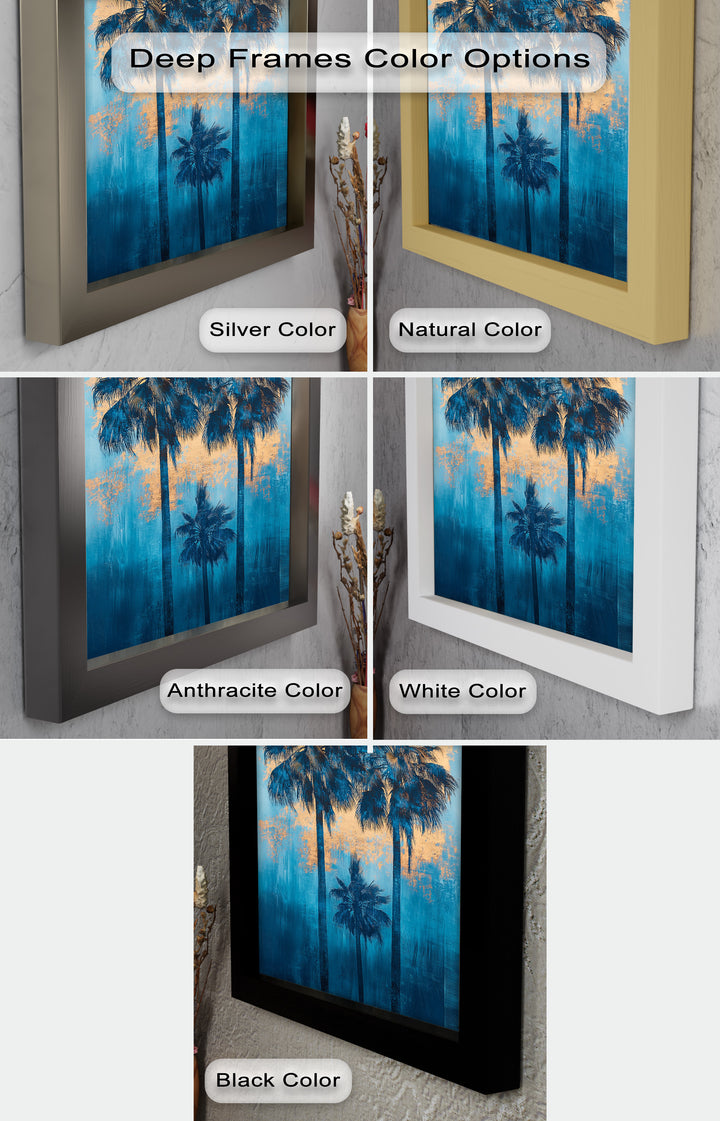 Blue Sunset Palms – Tropical Oil Painting