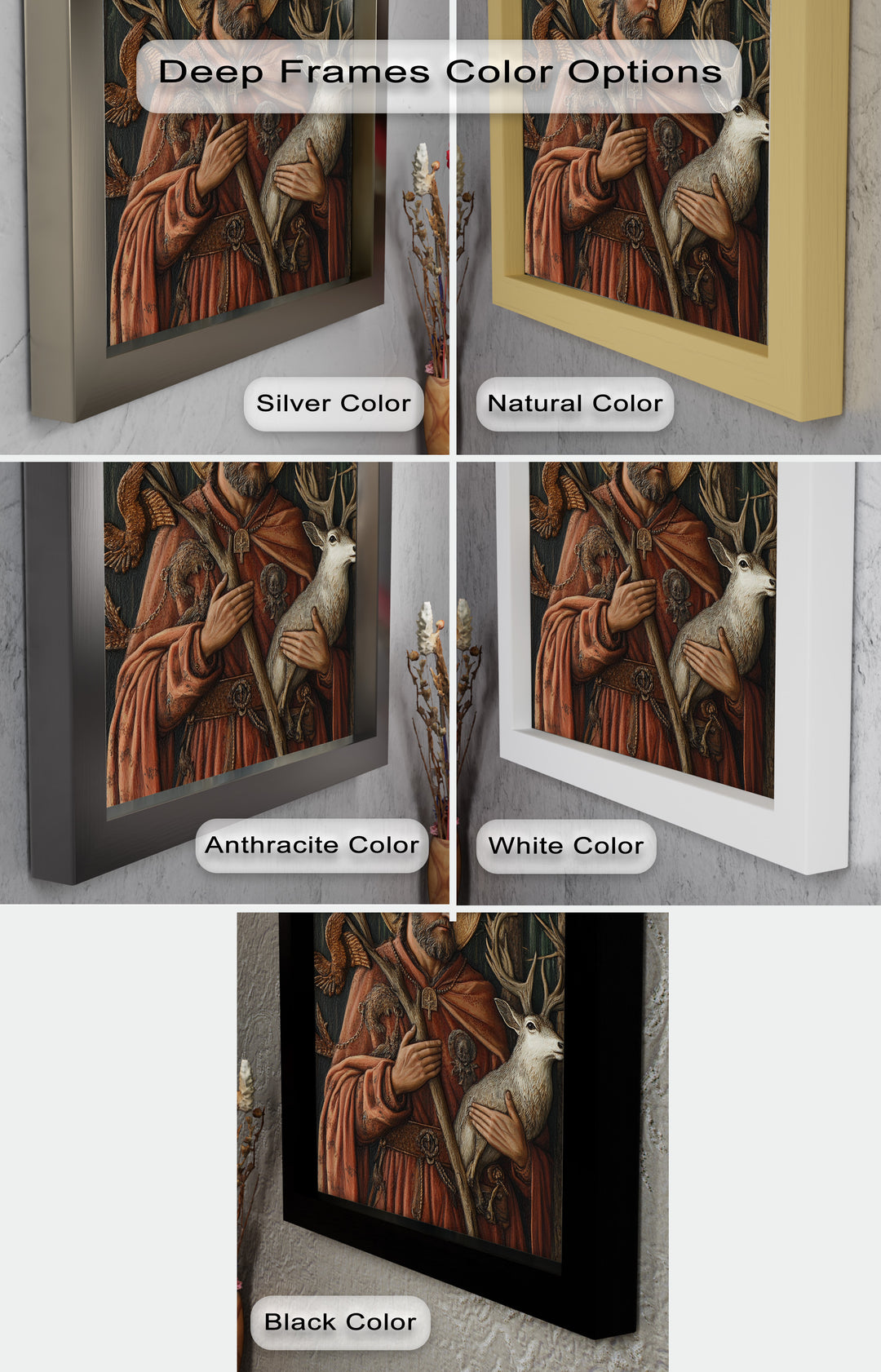Saint with Deer Wall Art – Religious Oil Painting