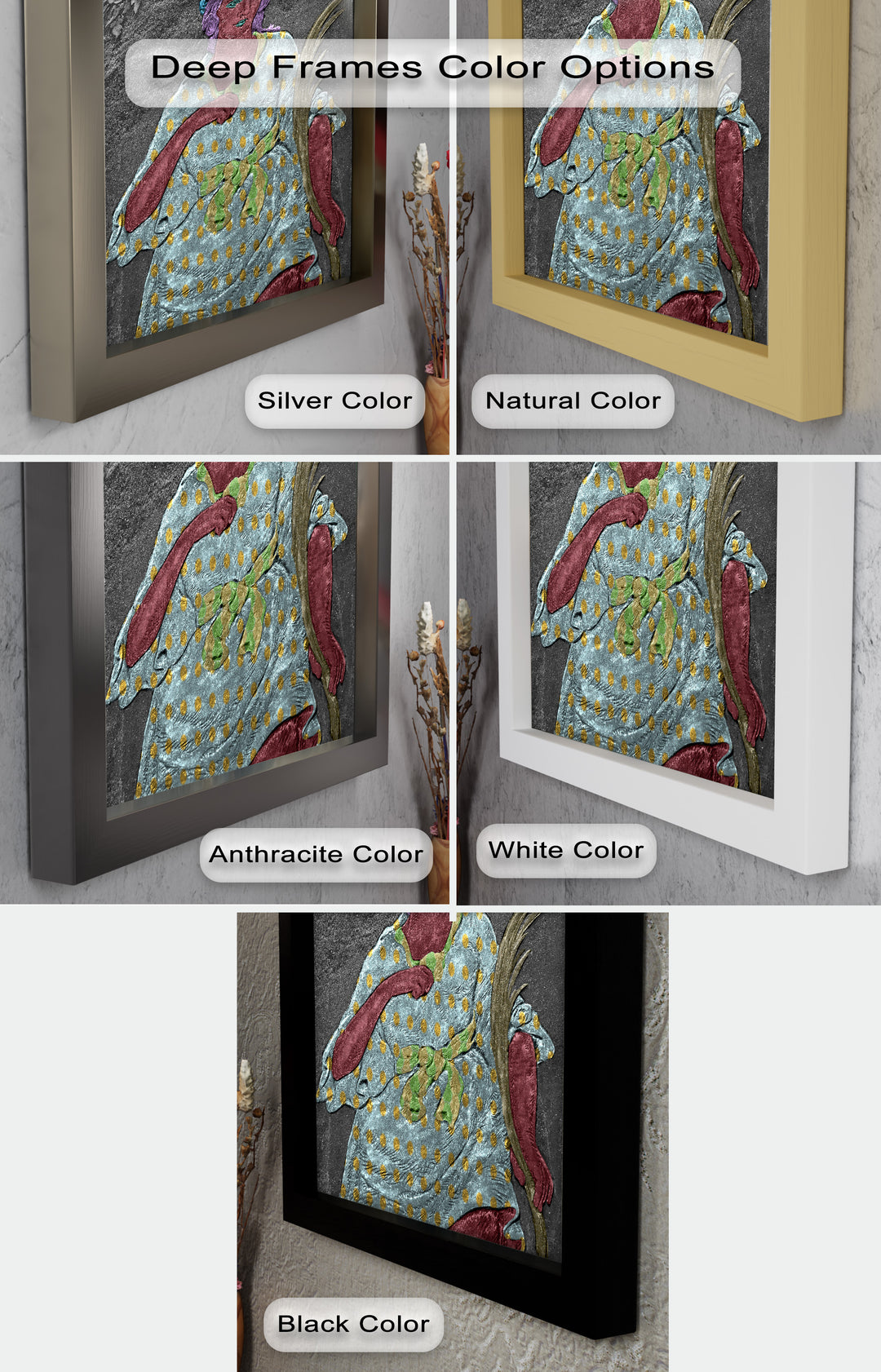 Geheiligte Blüte – Polychromes Engelrelief-Ölgemälde