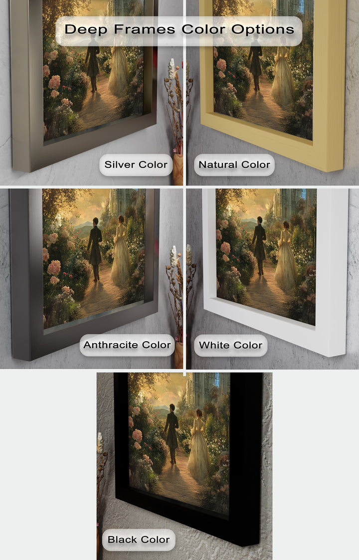 Victorian Lovers at Twilight – Romantic Garden Walk Oil Painting