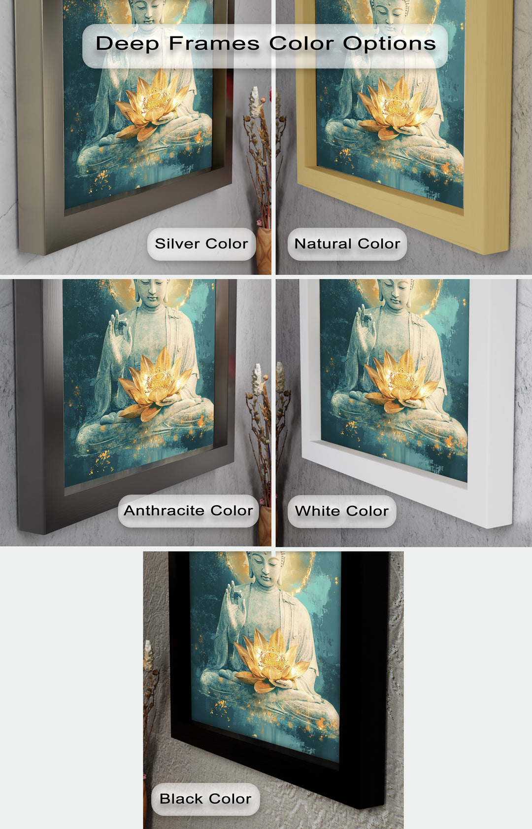 Buddha with Lotus Flower Wall Art – Religious Oil Painting