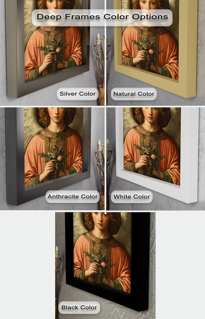 Angel Holding Flowers Wall Art – Religious Oil Painting