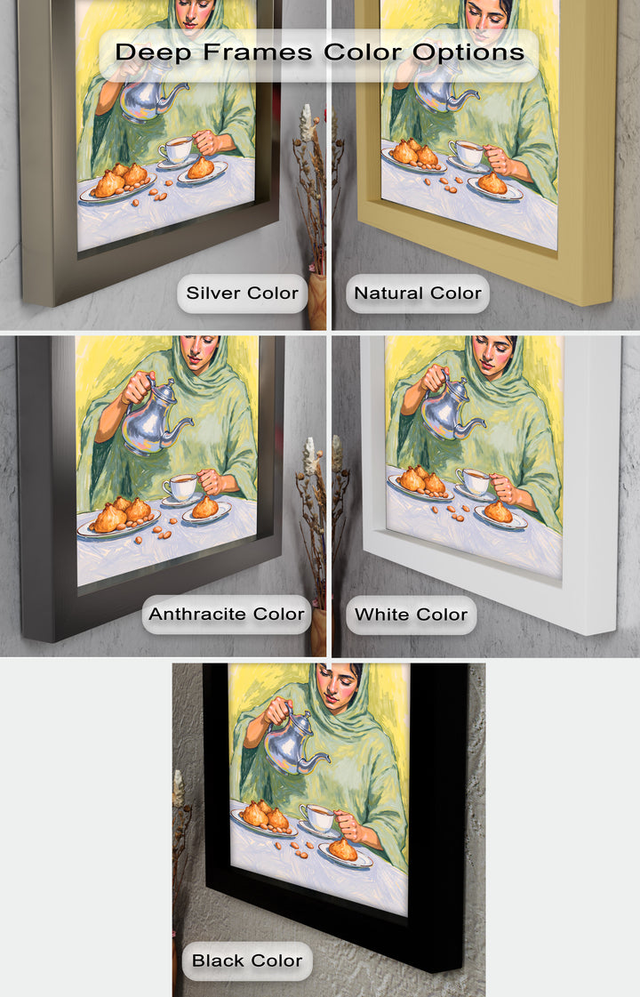Woman Pouring Tea with Traditional Sweets - Food Painting
