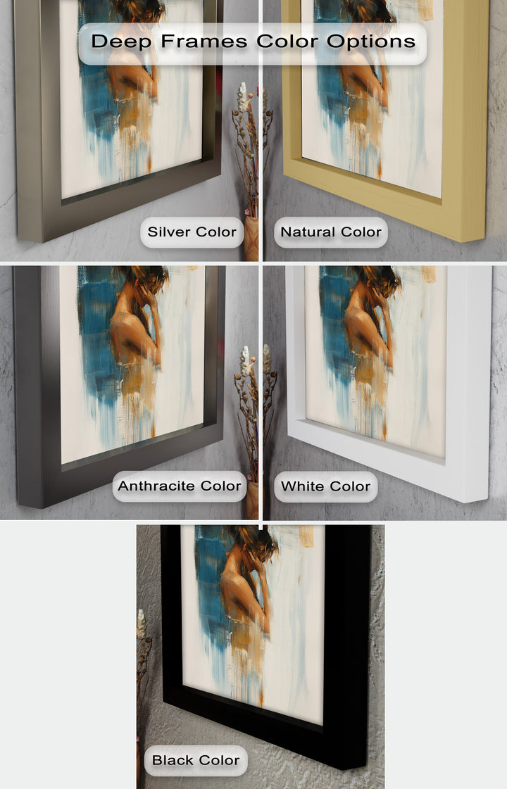 Veil of Thought – Introspective Woman in Blue and Gold Abstract Oil Painting