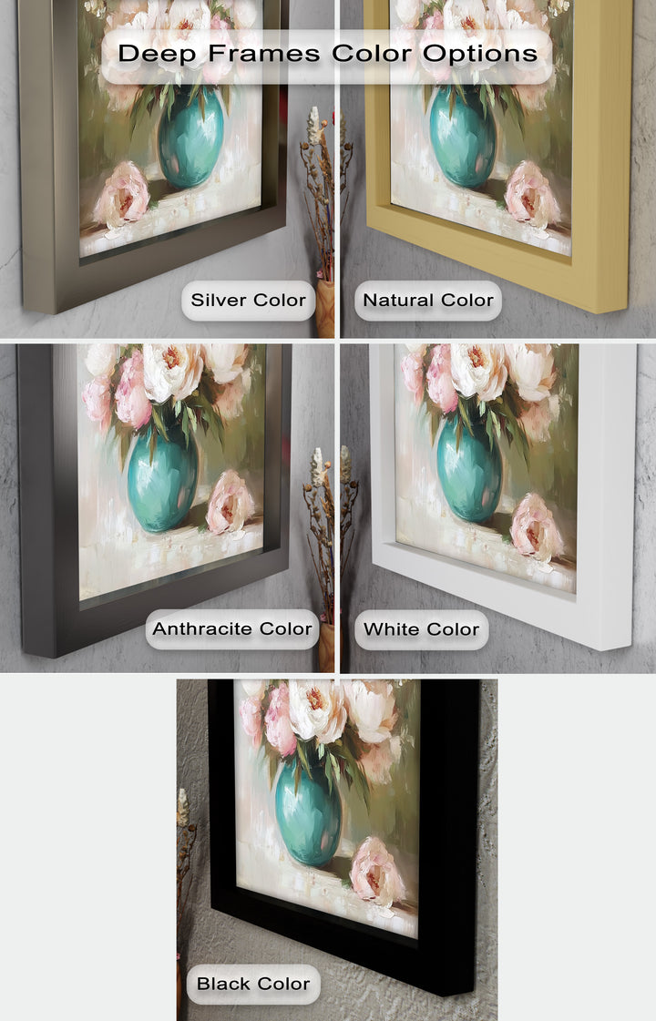 Blushing Peonies in Jade Vase – Romantic Flower Oil Painting