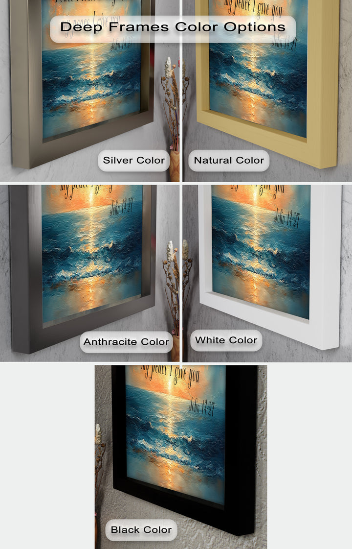 John 14:27 – Peaceful Ocean Sunset Bible Verse Oil Painting