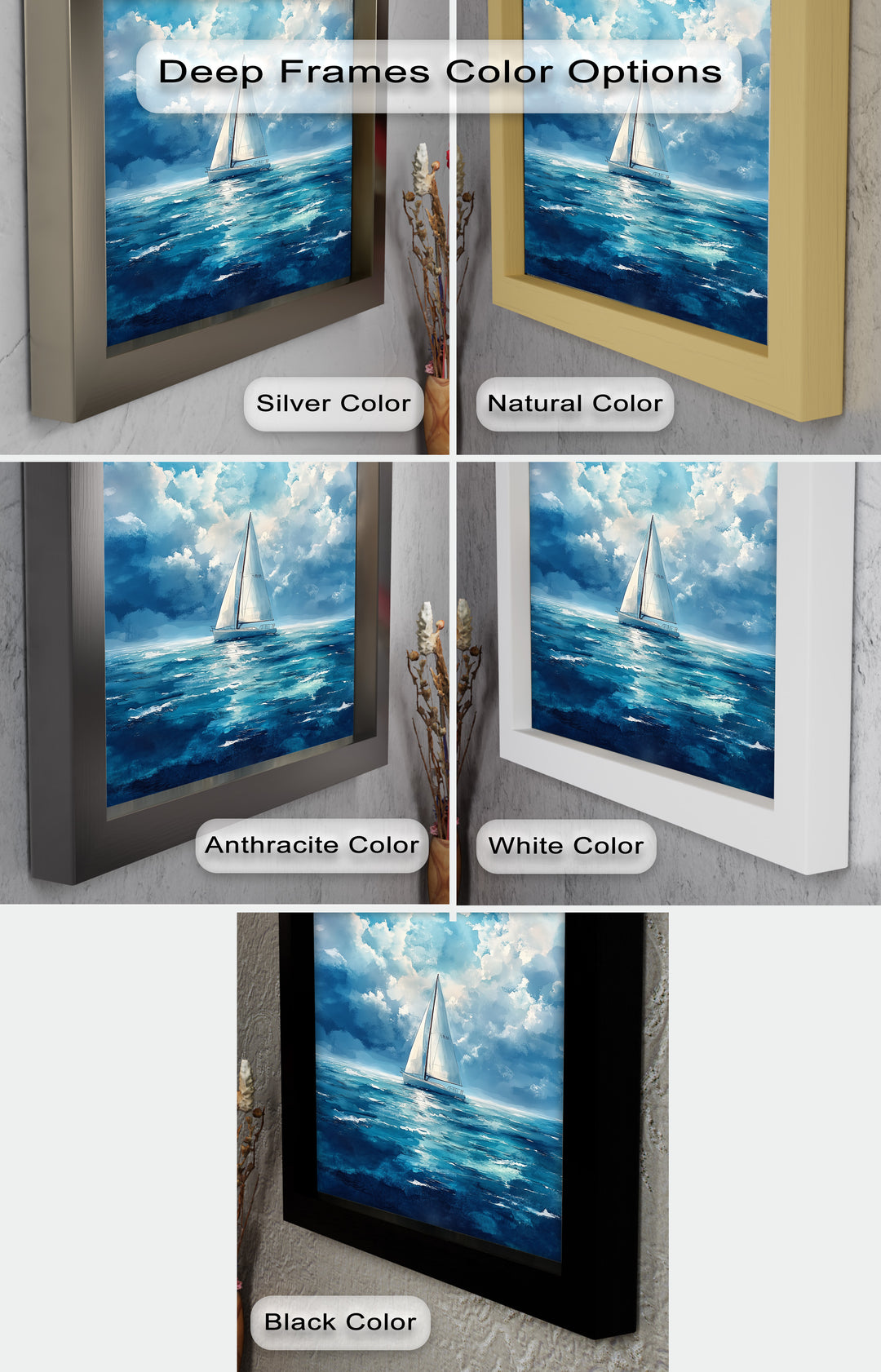 Blue Sky – White Sailboat Oil Painting