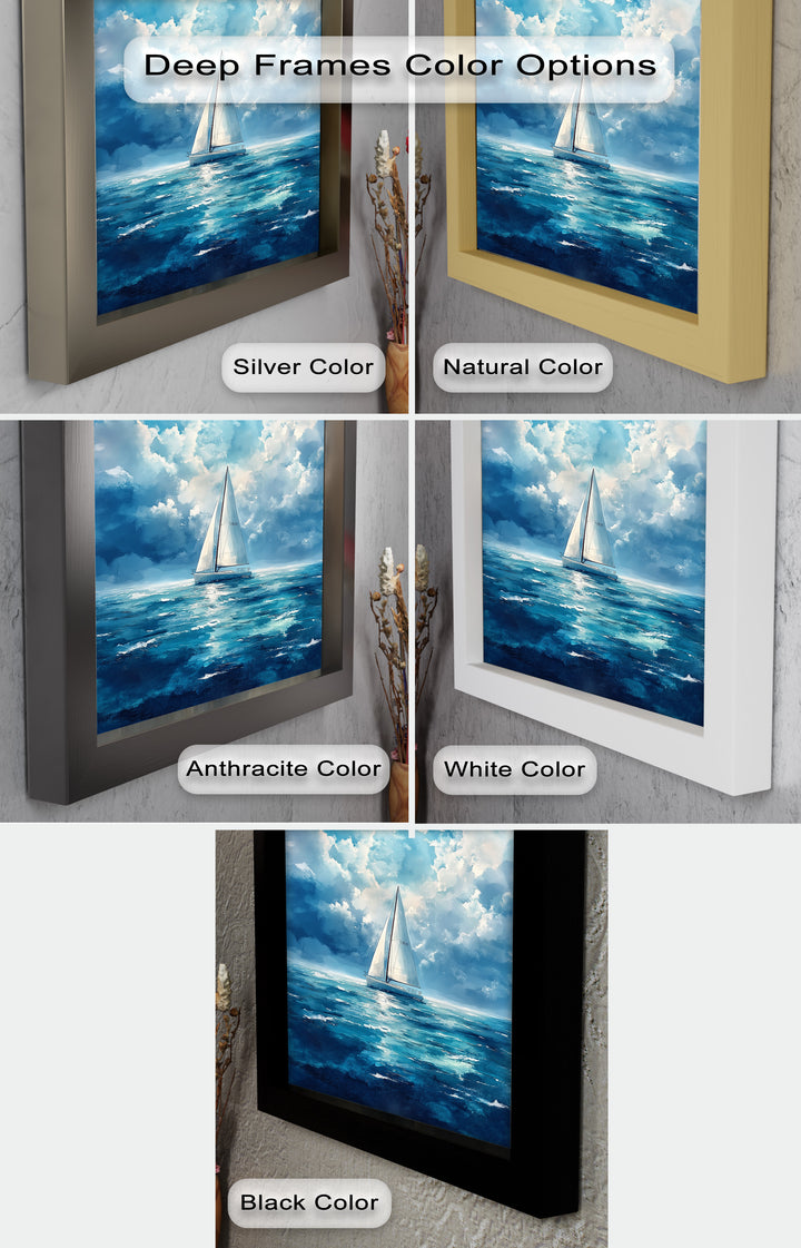 Blue Sky – White Sailboat Oil Painting