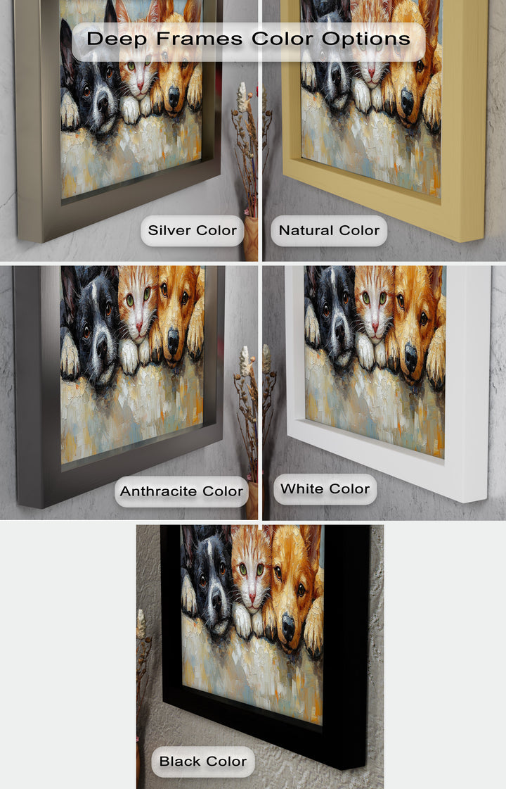 Cat and Dogs Resting Together - Animal Oil Painting