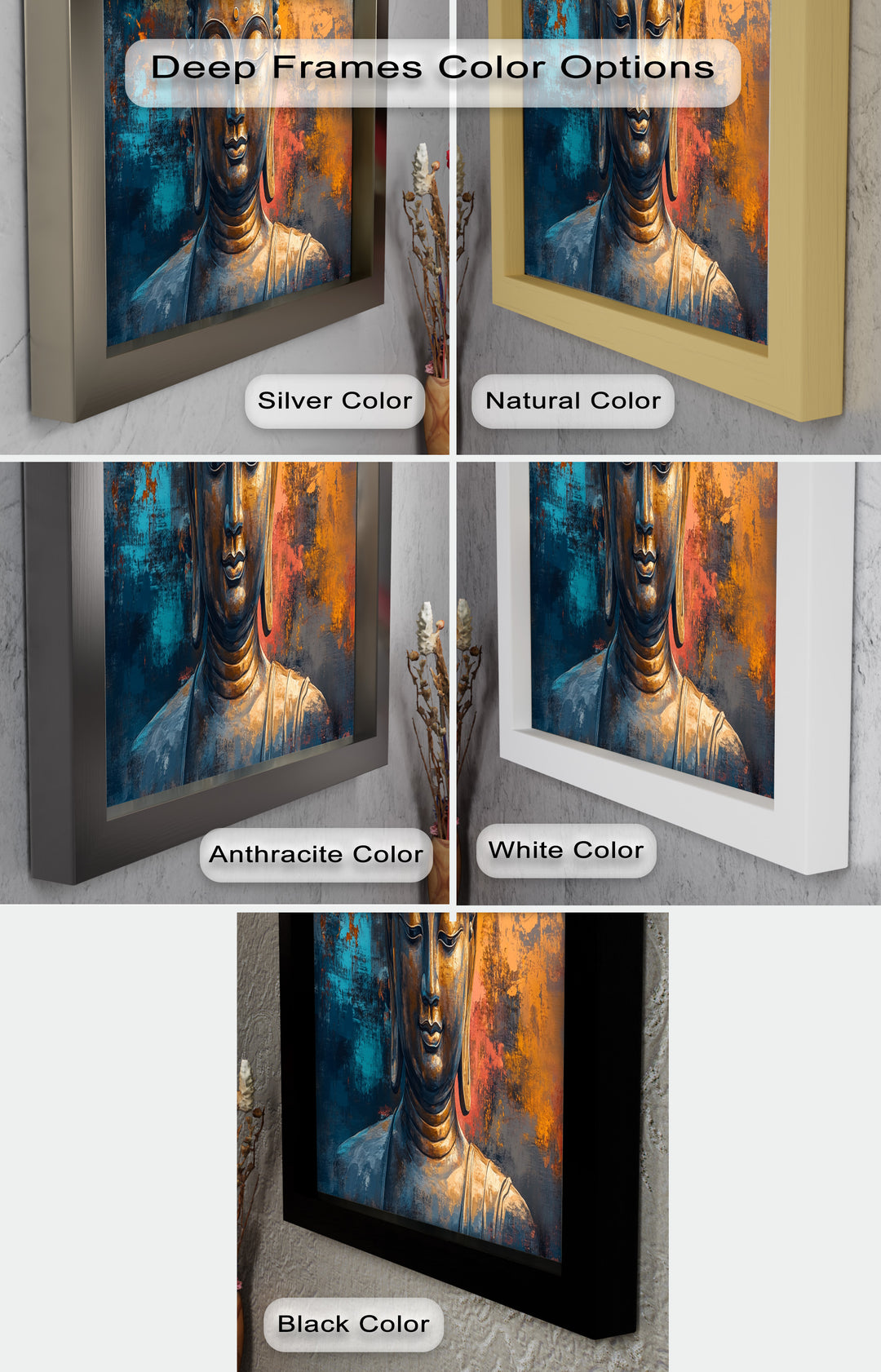 Vibrant Buddha Portrait Wall Art – Religious Oil Painting