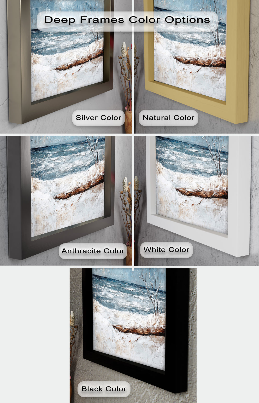 Snowy Coastal Wall Art - Winter Beach Seascape Oil Painting