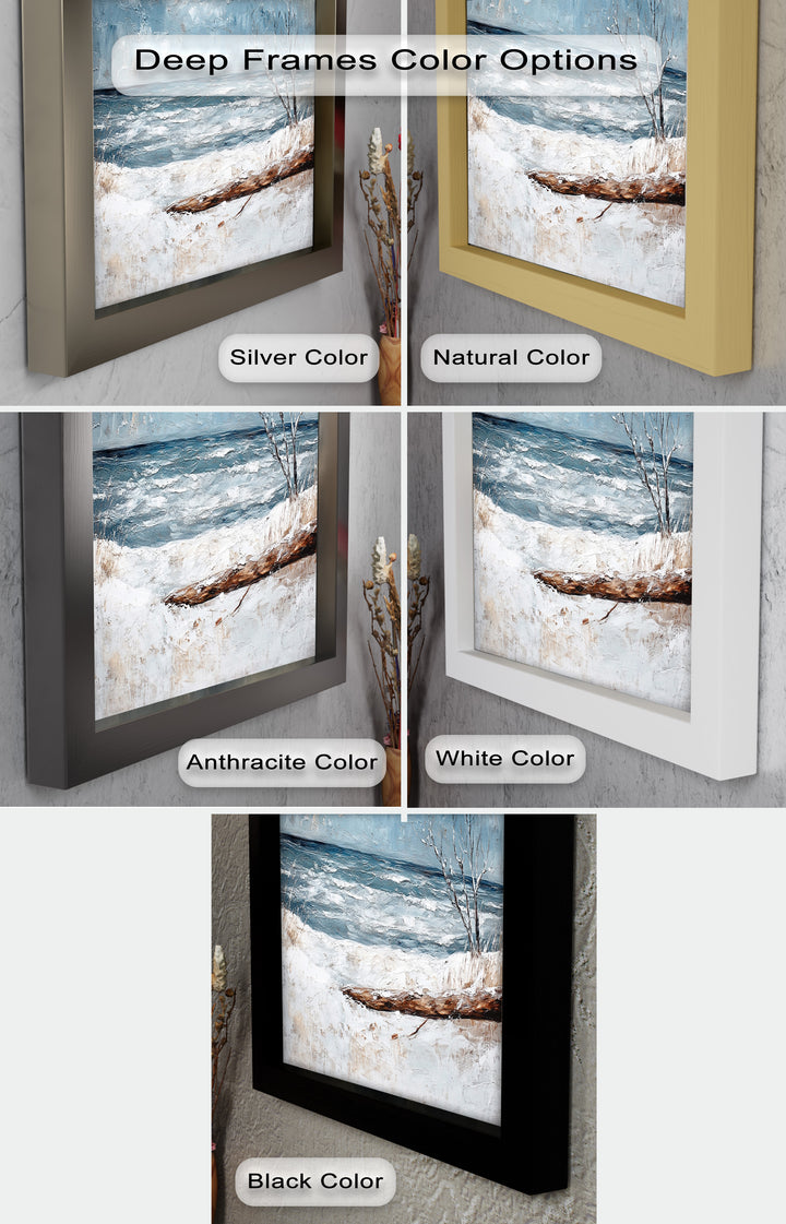 Snowy Coastal Wall Art - Winter Beach Seascape Oil Painting